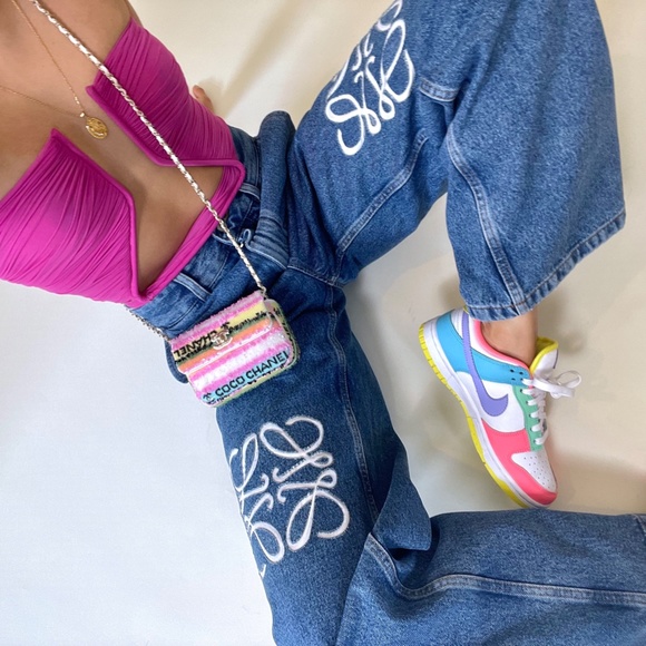 ❌SOLD❌Chanel Mini Multicolor Minaudiere Sequin Stripe Logo Summer Leather Bag - Picture 4 of 11